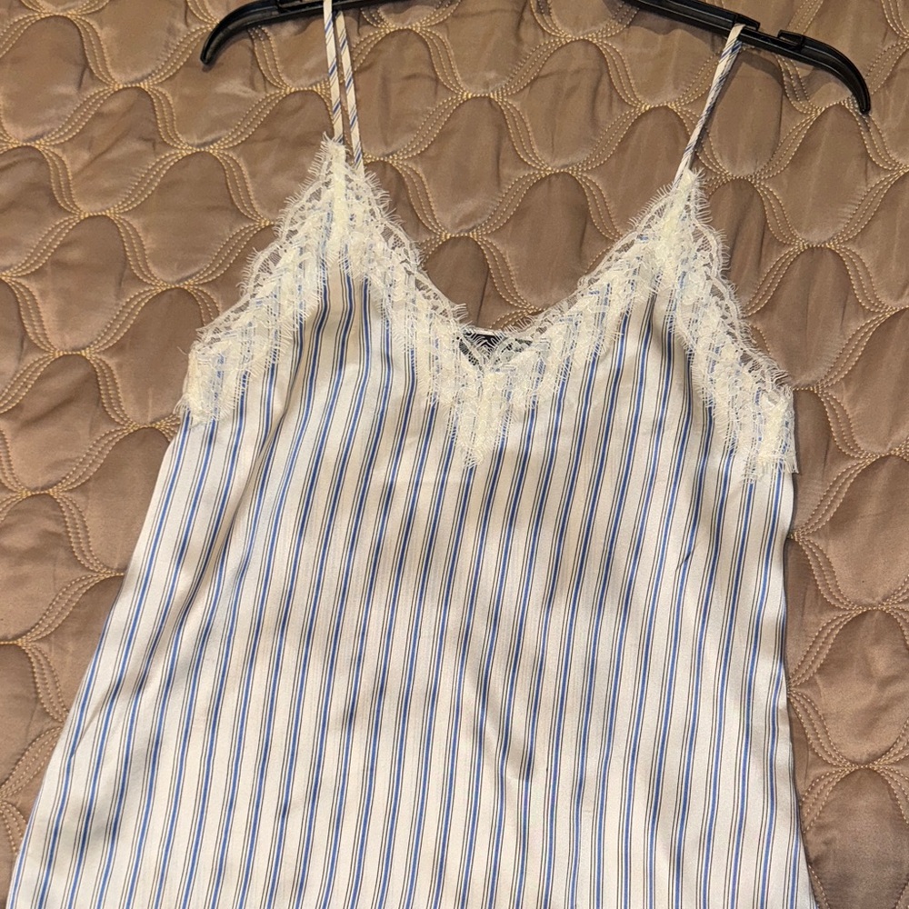 The Kooples Blue and White Striped Lace Cami